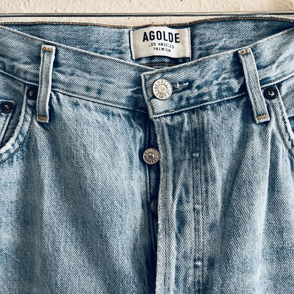 Agolde Light Wash Blue Denim Riley High Rise Straight Crop Jeans Women's Size 32 - Picture 4 of 7